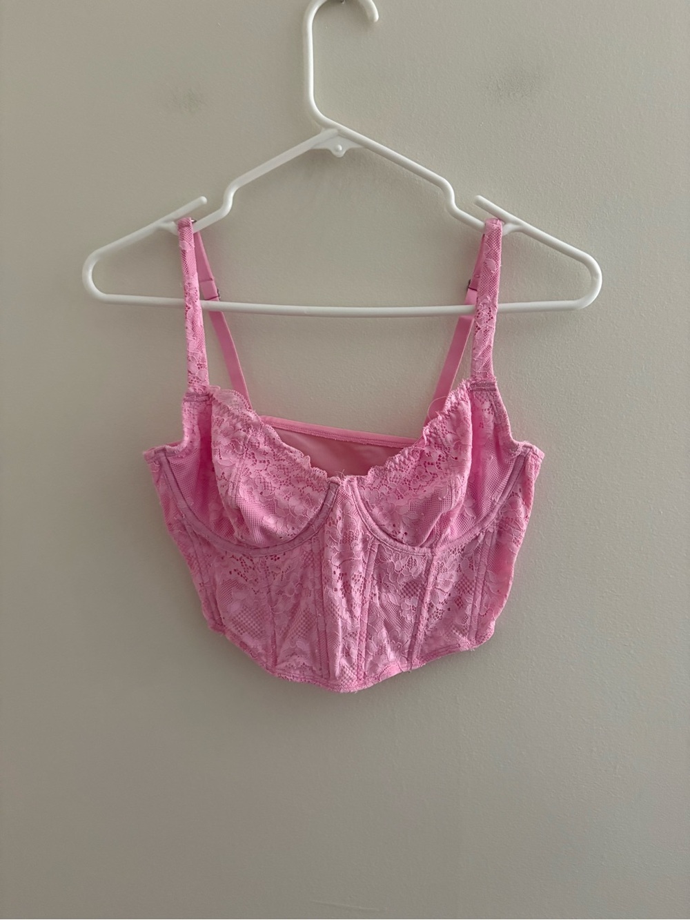 Gilly Hicks Medium Pink Corset Bra Top Lace Pullover Fairy Coquette N7